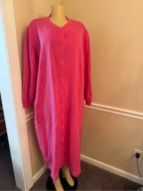 Blair Hot Pink Snap-Front Duster Length Fleece Coat w/Pockets 2XL